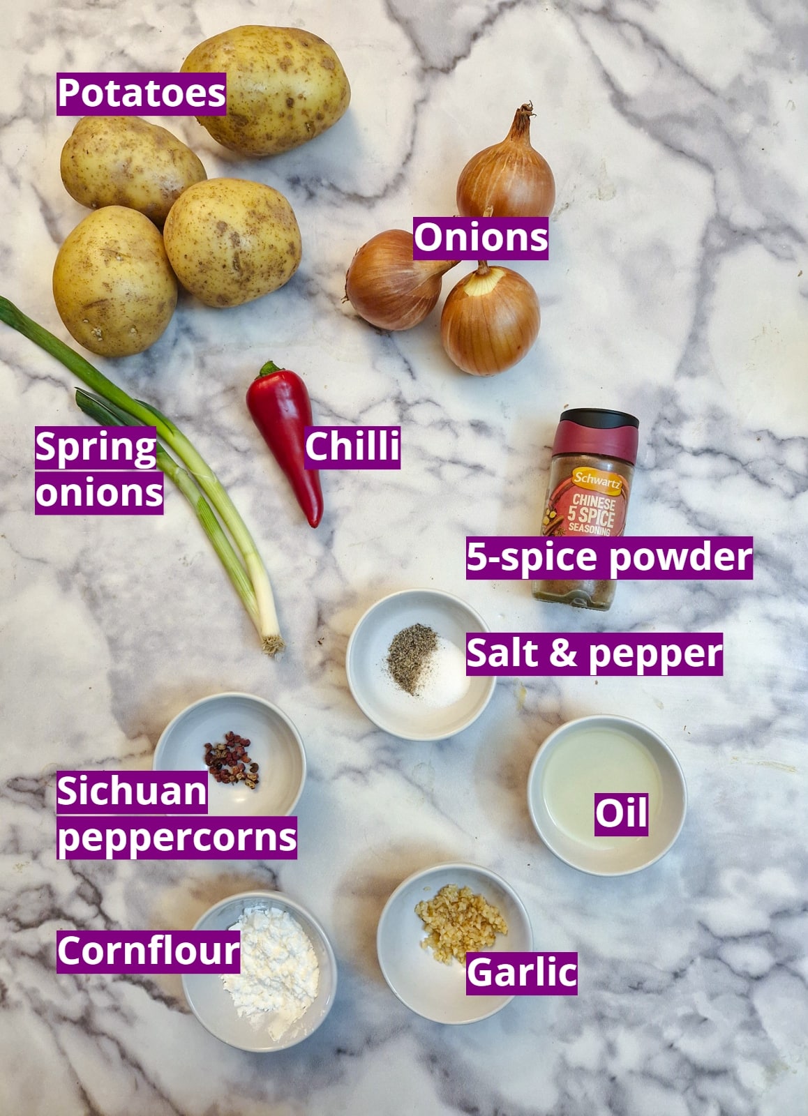 Ingredients for salt and pepper chips.