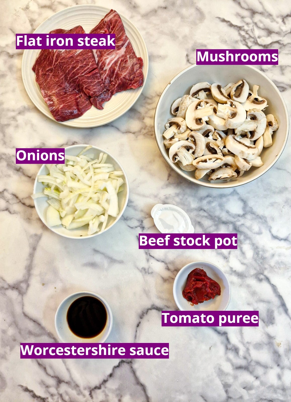 Ingredients for making flat iron steak.