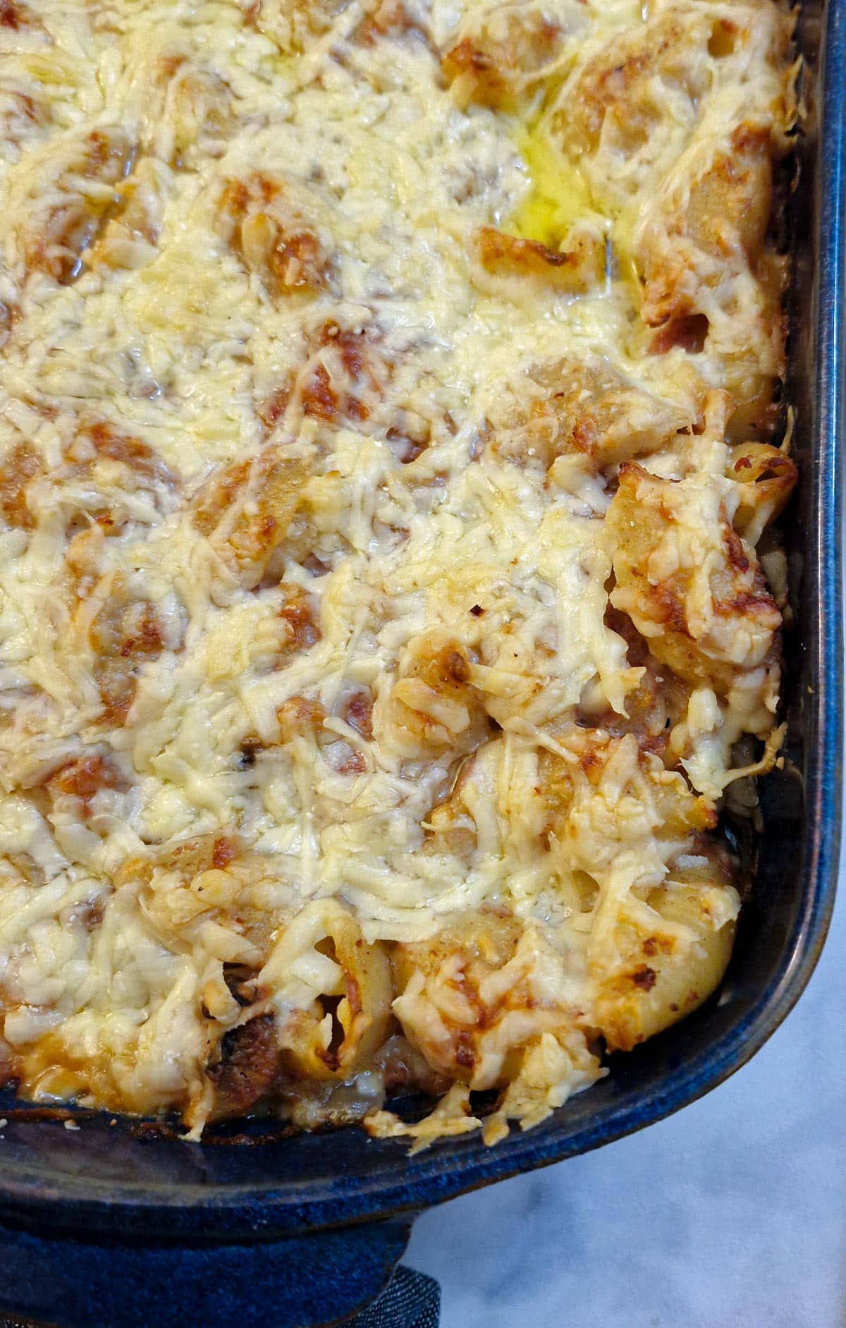 Close up of bully beef pasta.