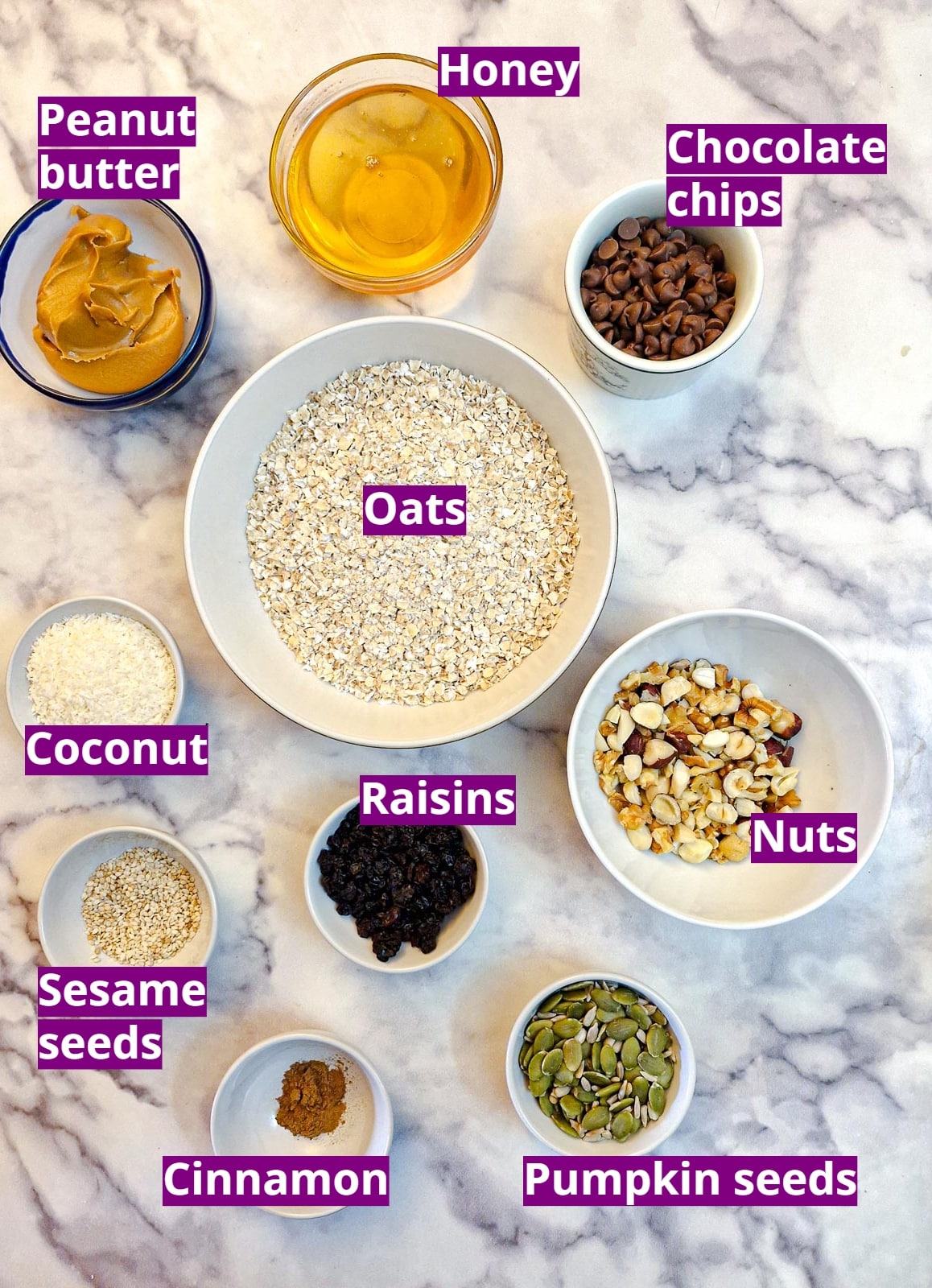 Ingredients for making chewy fruit and nut bars.