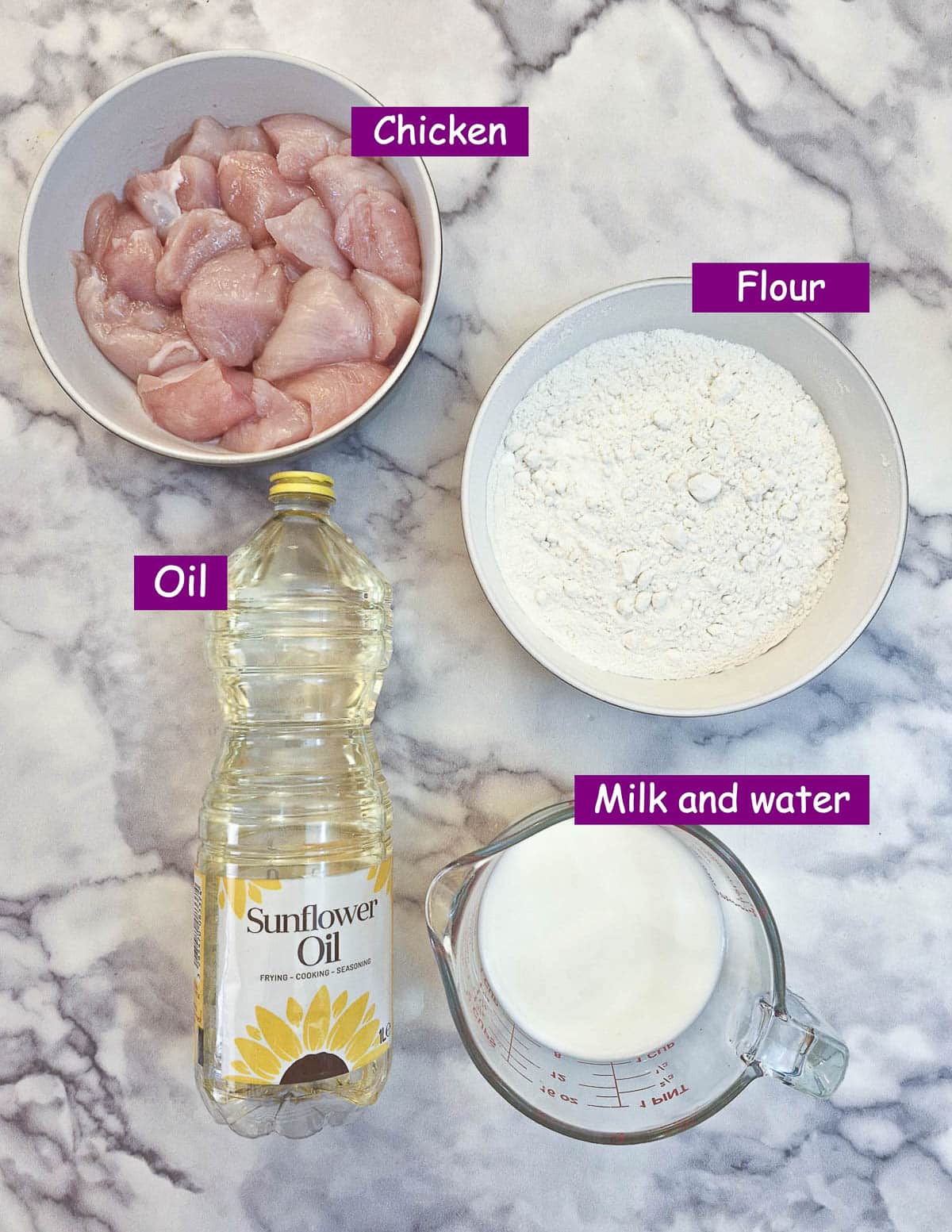 Ingredients for crispy chicken balls.