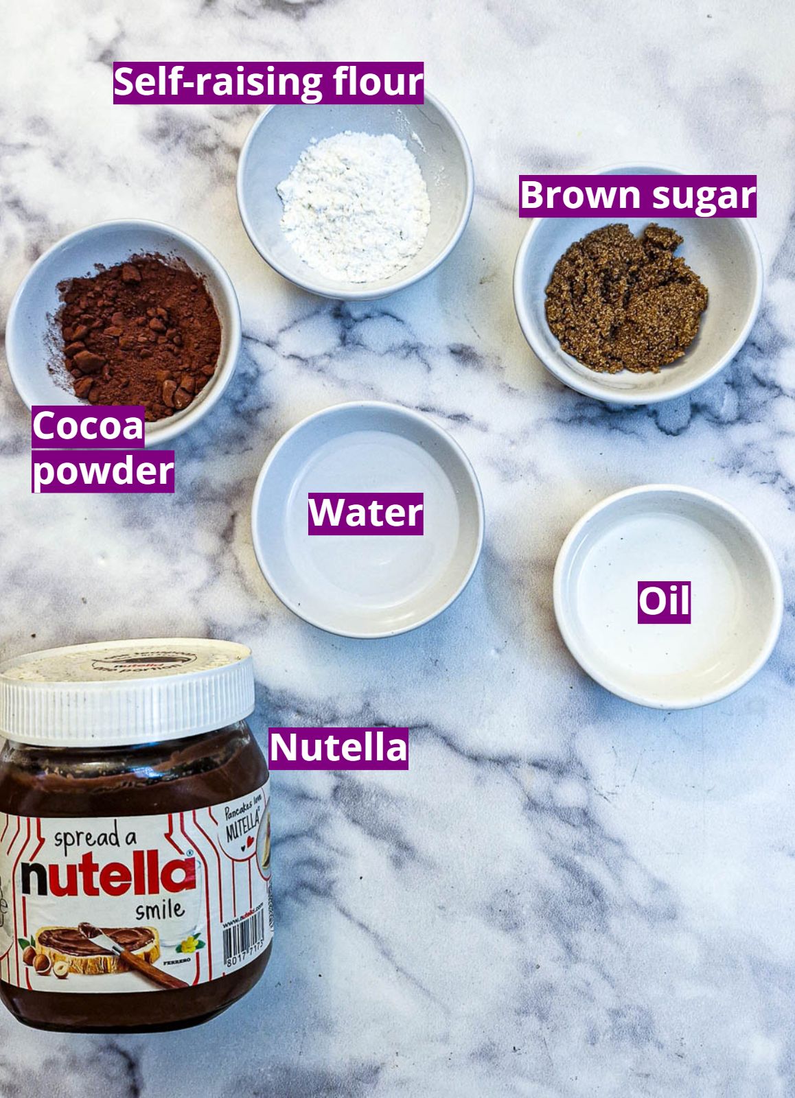 Ingredients for microwave chocolate pudding.