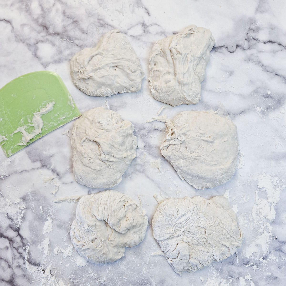 Dough cut into 6 equal portions.