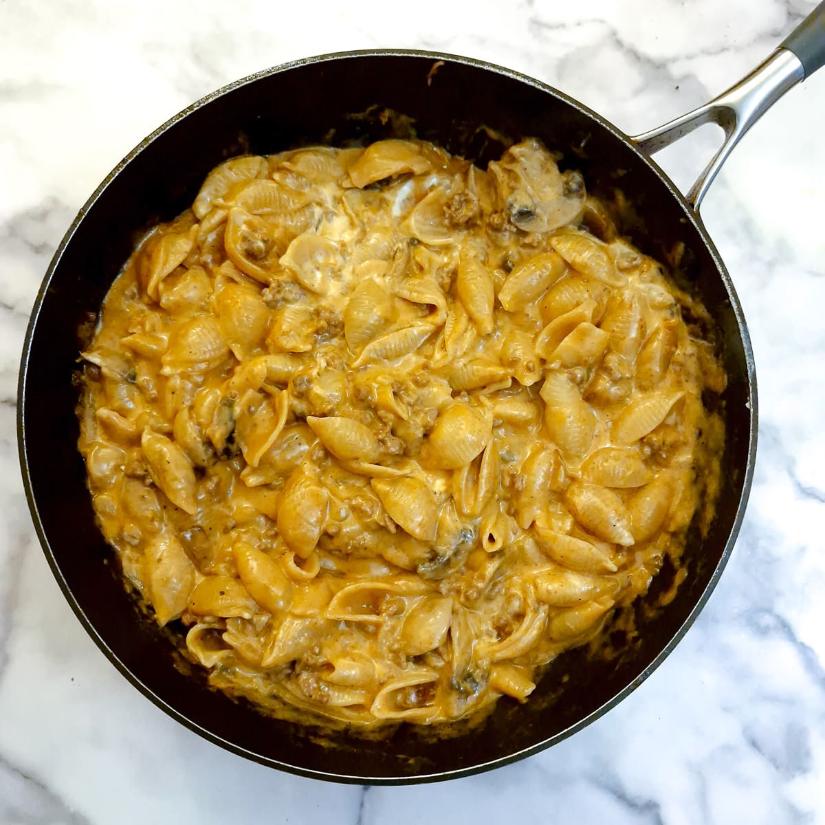 Cream cheese stirred into the stroanoff.