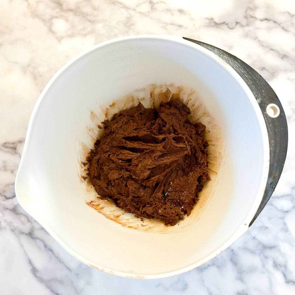 Flour and cocoa mixed into the biscuit batter.