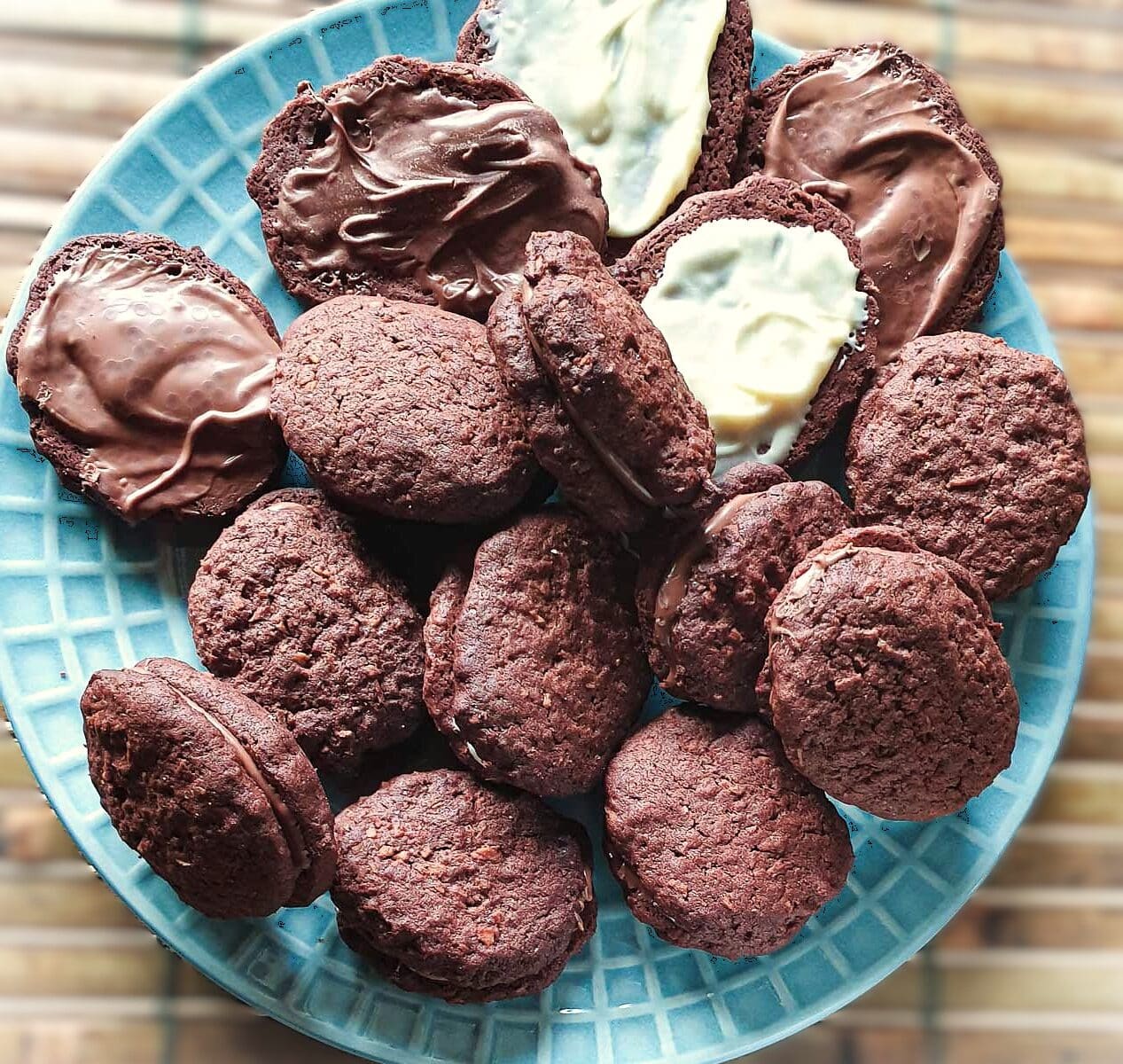 Romany creams on a blue plate.