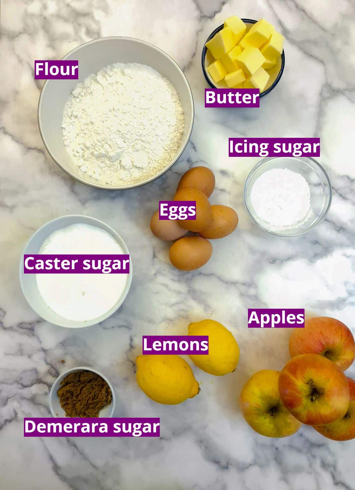 Ingredients for making a Canterbury tart.
