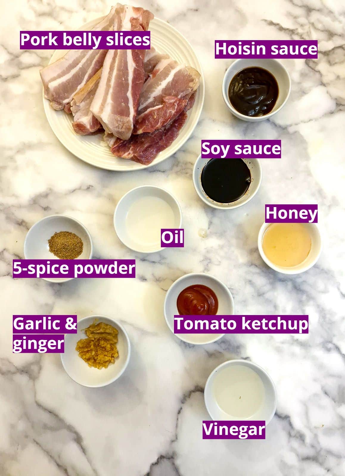 Ingredients for air fryer pork belly bites.