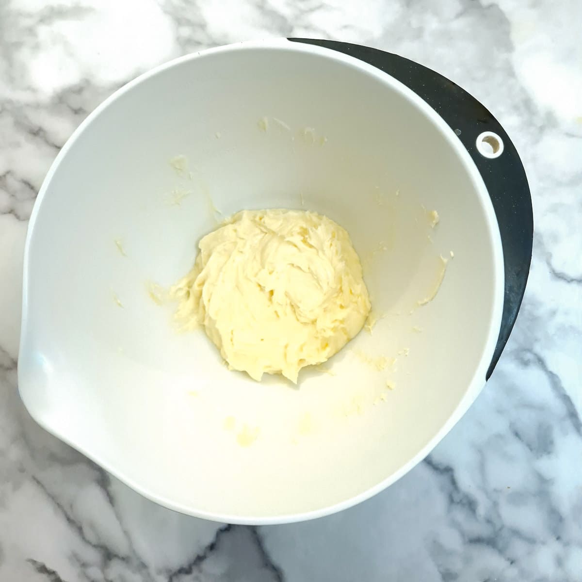 Eggs added to the sugar and butter.