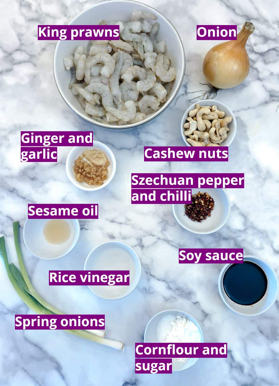 Ingrdients for kung pao prawns and cashews.
