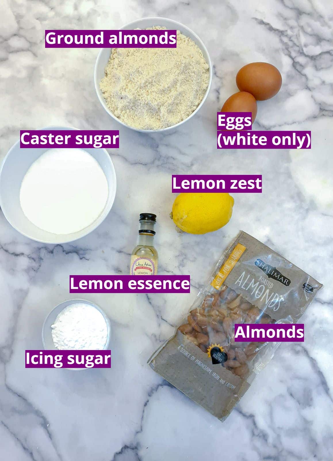 Ingredients for lemon amaretti cookies.