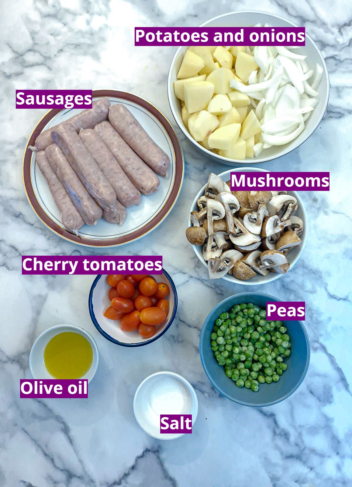 Ingredients for sausage and potato hash.