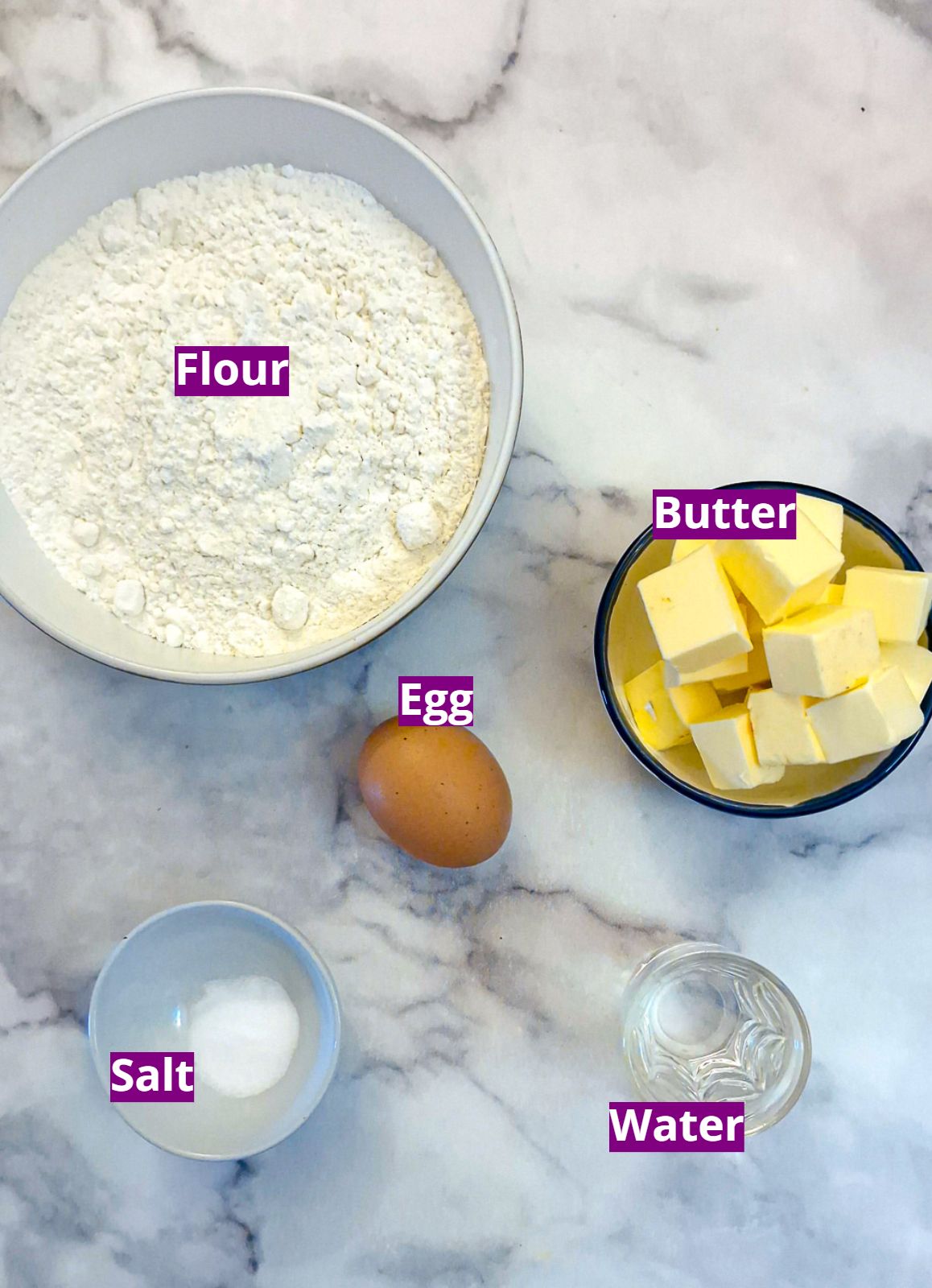 Ingredients for the pastry.