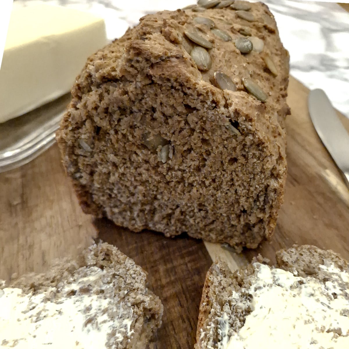 Cross section of Irish soda bread showing the texture.