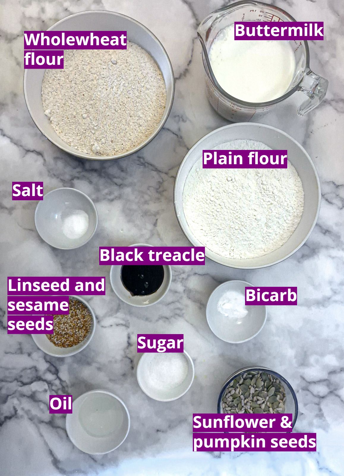 Ingredients for Irish soda bread.