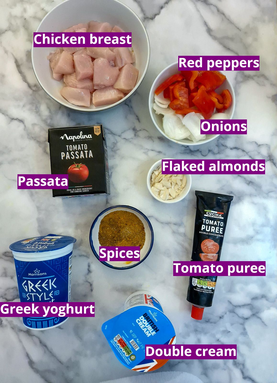 Ingredients for slow cooker chicken tikka masala.