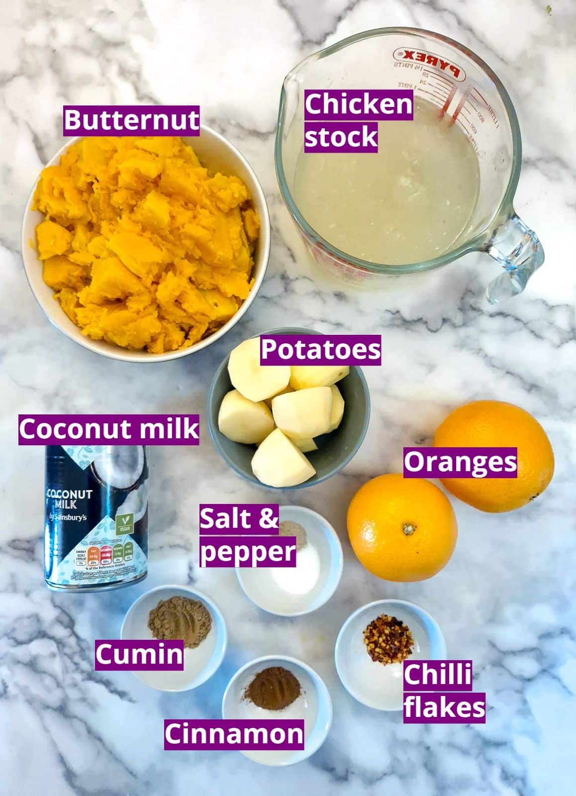 Ingredients for spicy butternut soup.