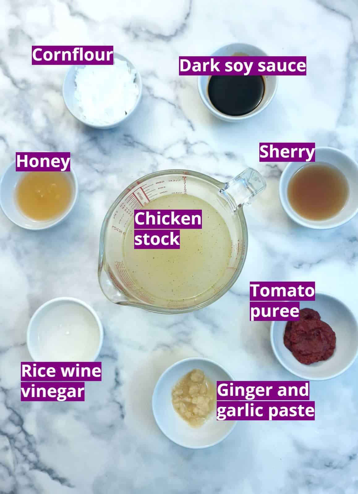 Ingredients for the sticky meatball sauce.
