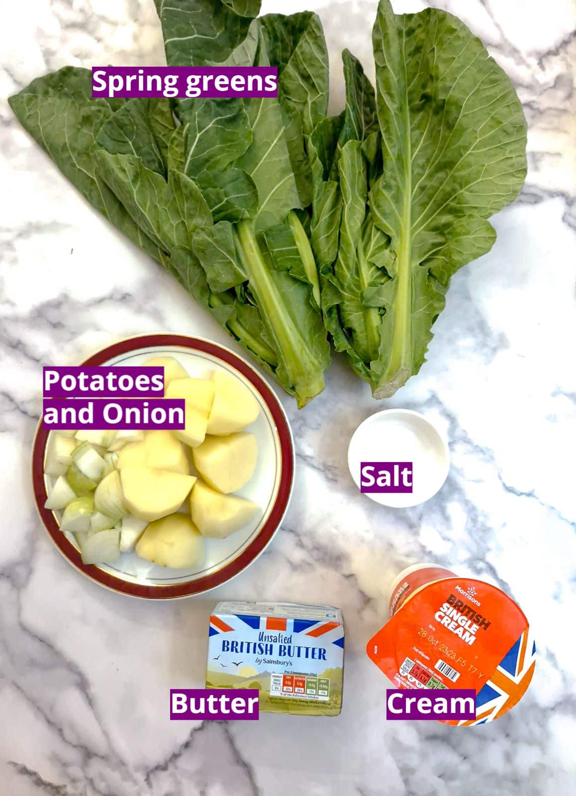 Ingredients for spring green potato mash.