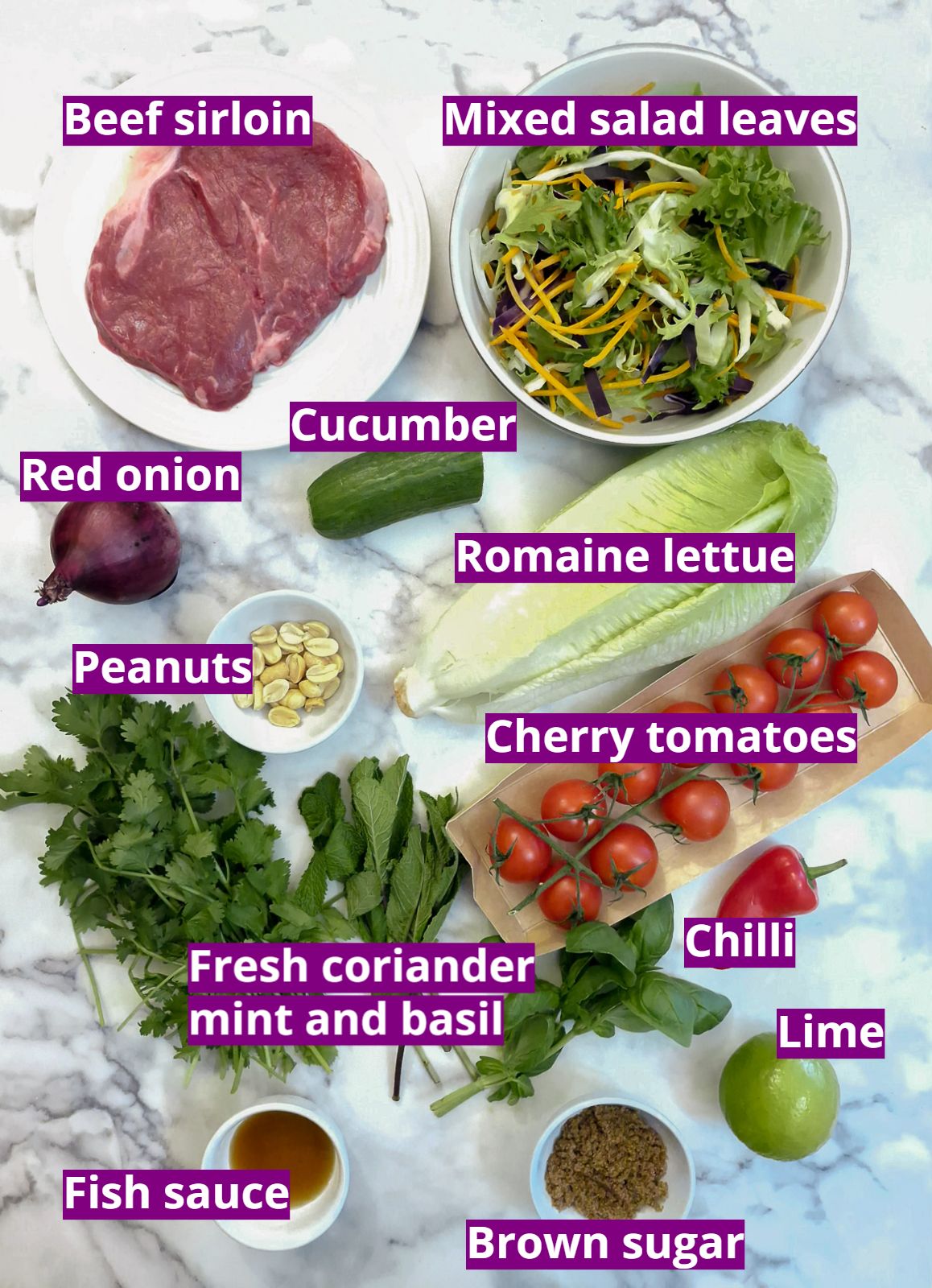 Ingredients for Thai beef salad.