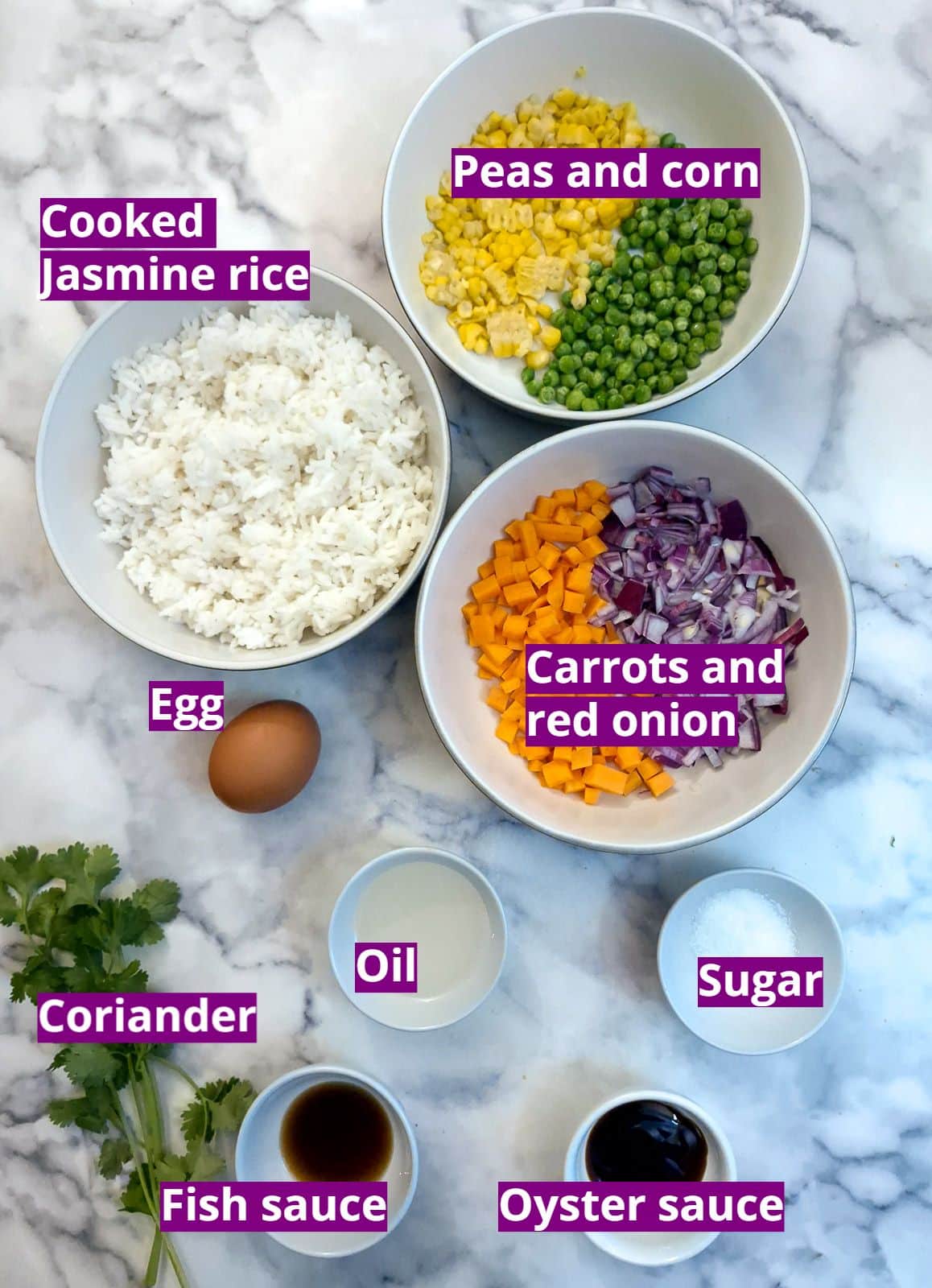 Ingredients for Thai vegetable fried rice.