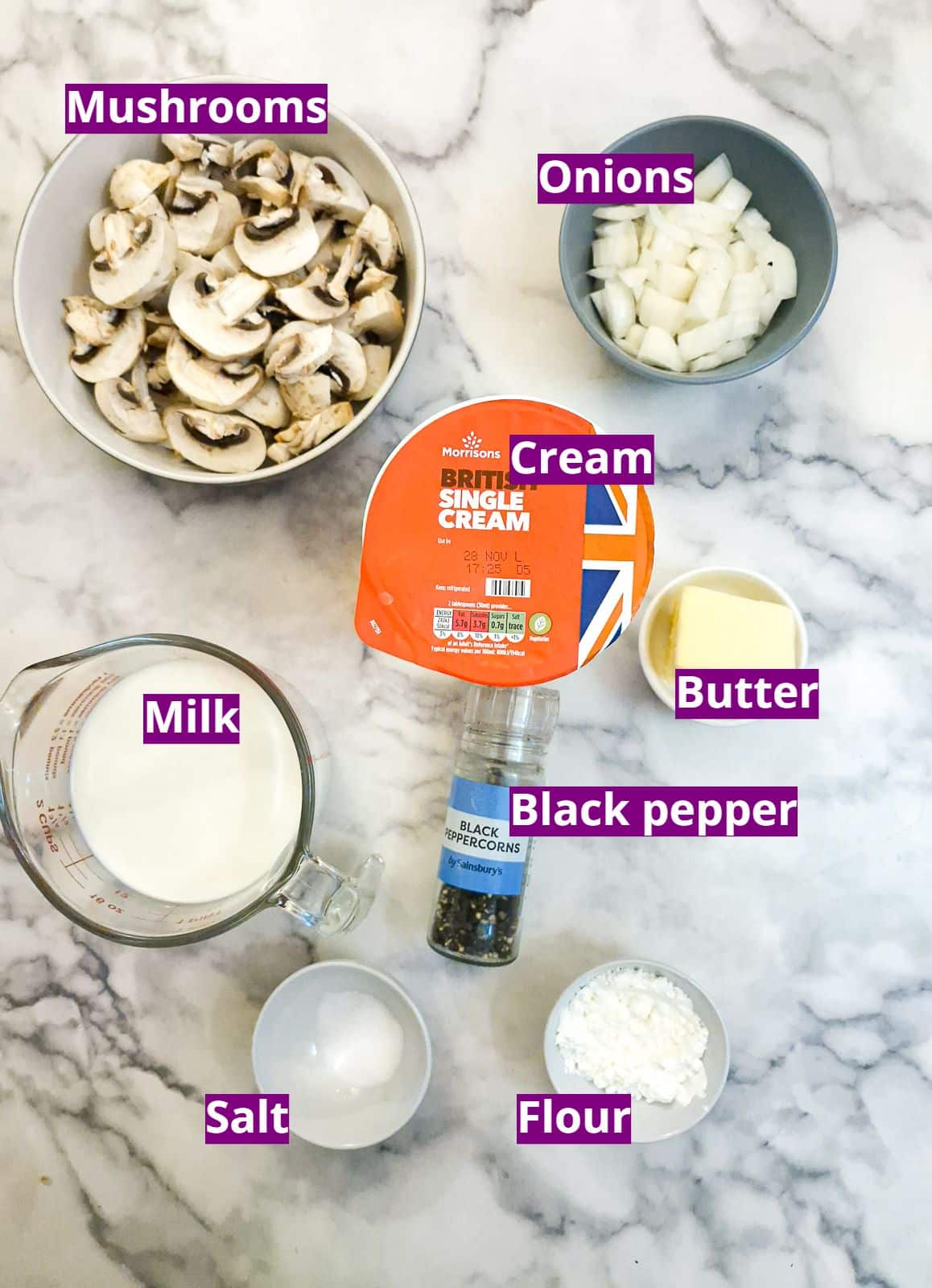 Ingredients for making mushroom sauce.