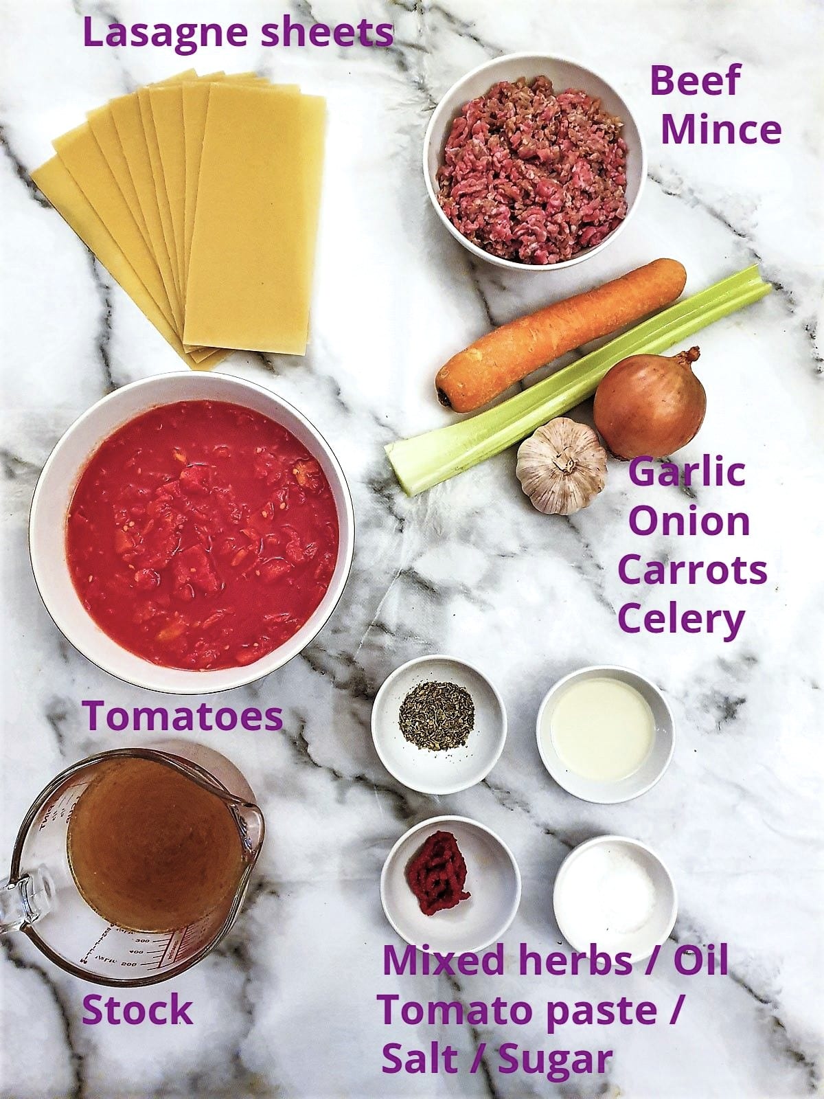 Ingredients for the meat sauce.