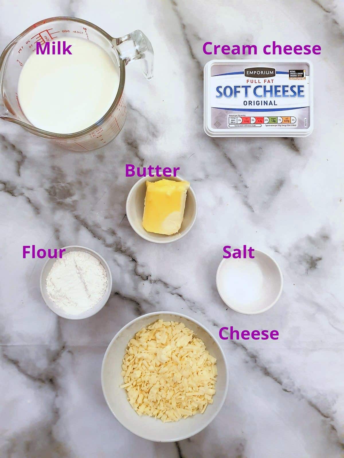 Ingredients for the bechamel sauce.