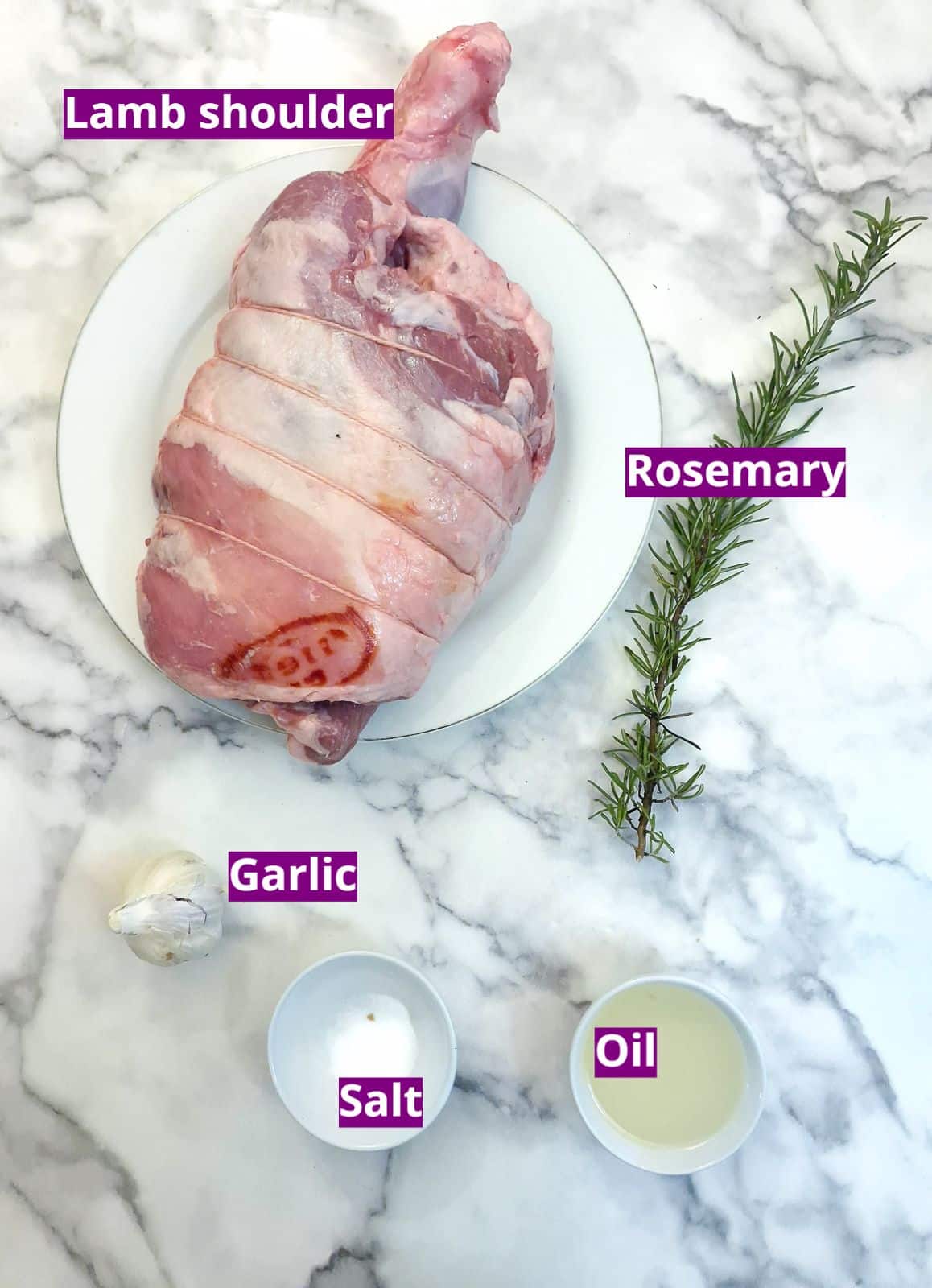 Ingredients for making slow-roasted lamb shoulder.
