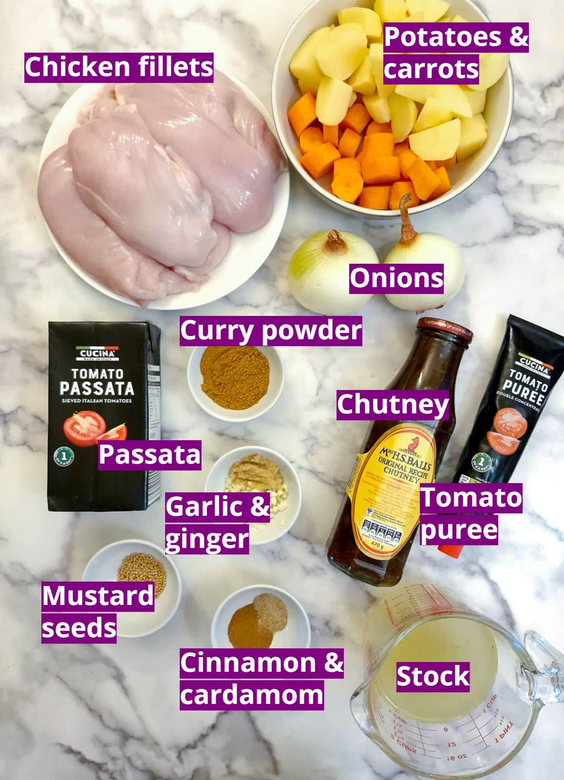 Ingredients for making easy slow cooker curry chicken.