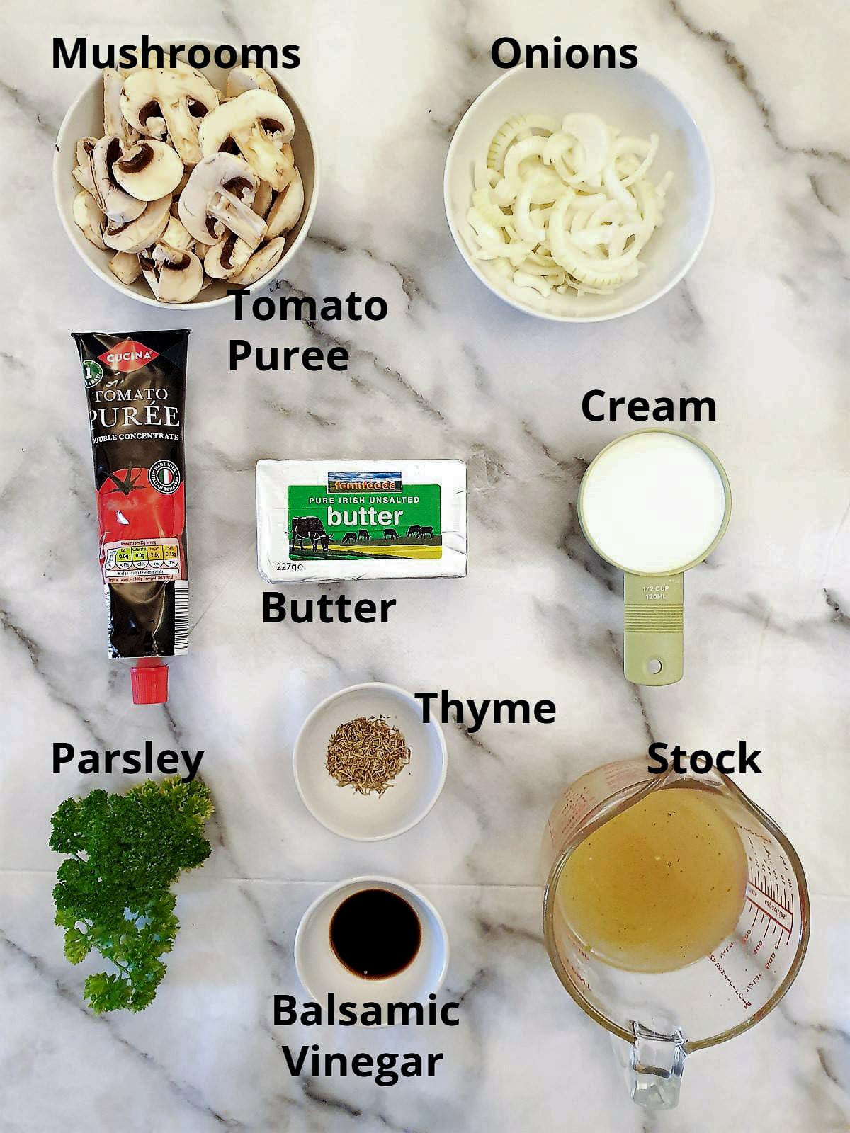 Ingredients for making hunter's sauce.