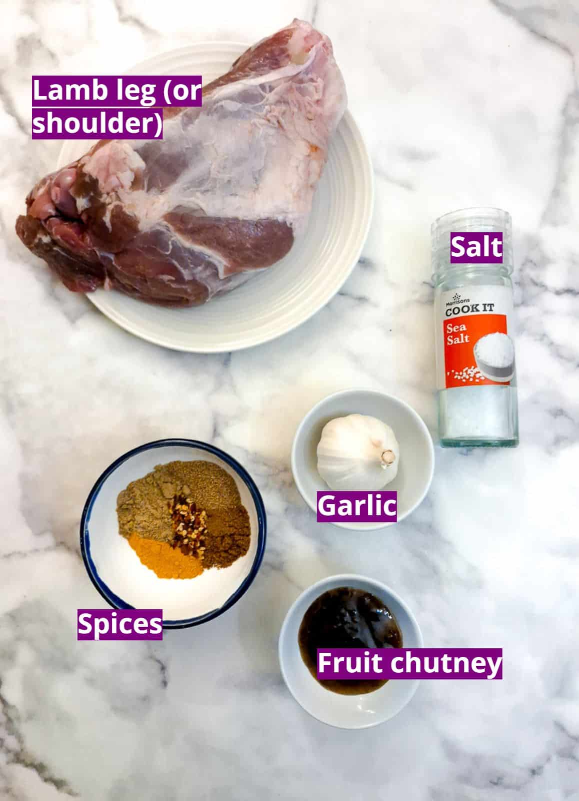 Ingredients for slow-cooker curried leg of lamb.