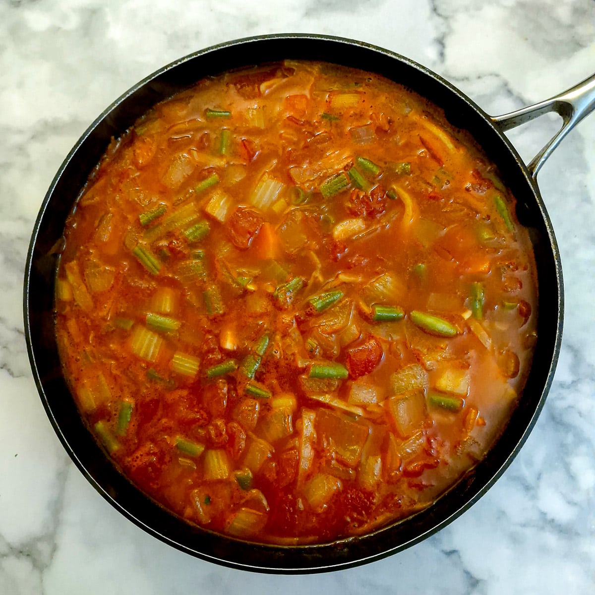 Vegetables after having been simmered in stock for 15 minutes.