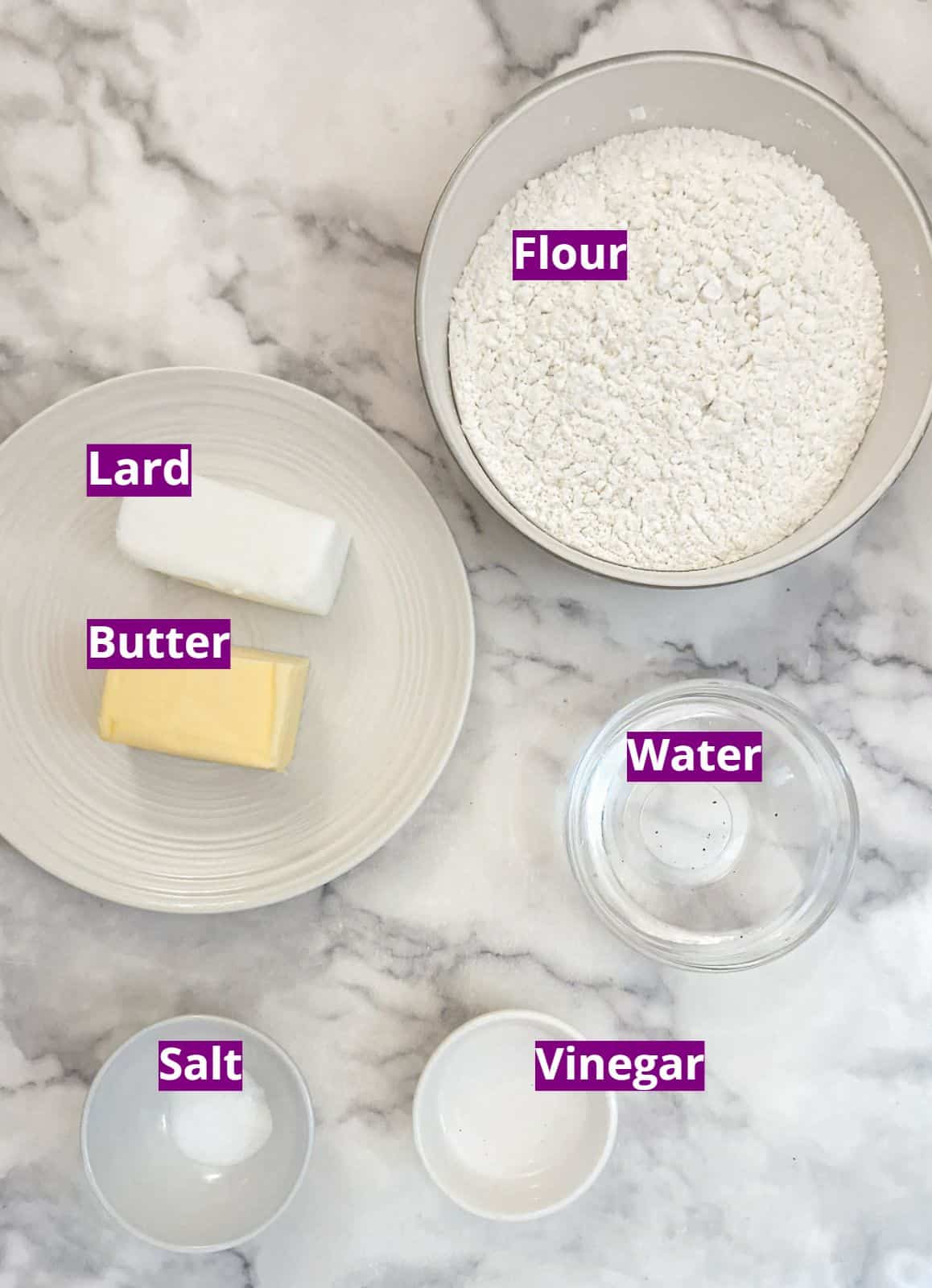 Ingredients for flaky pastry.