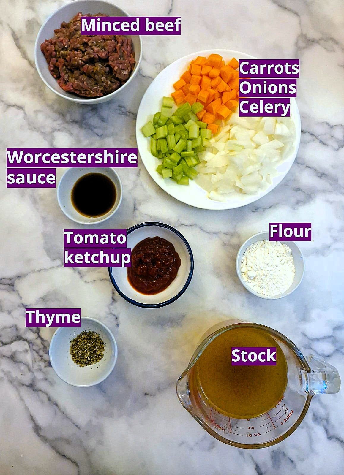 Ingredients for an easy meat pie filling.