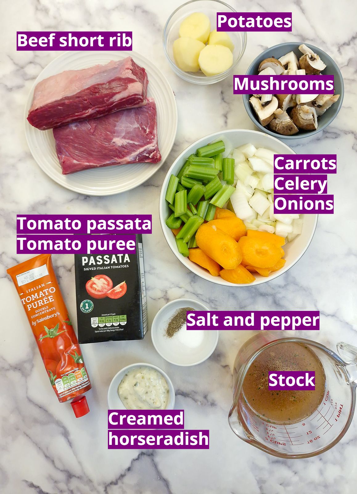 Ingredients you will need to make slow cooker short ribs with rich gravy.