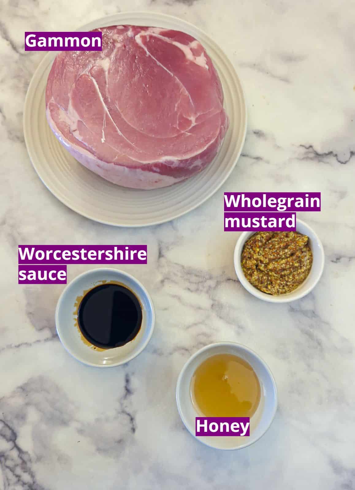 Ingredients you will need to make this effortless honey mustard glazed gammon.