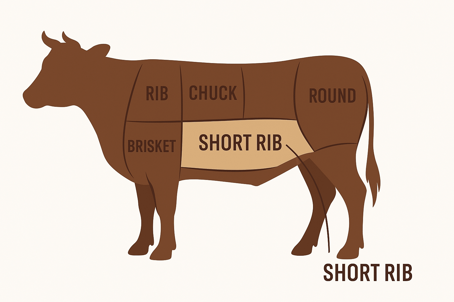 Image of a cow showing the location of short rib.
