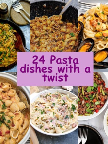 A collage of varrious pasta dishes.