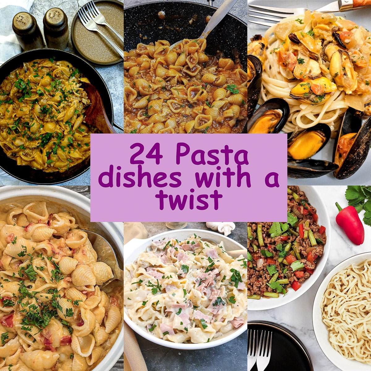A collage of varrious pasta dishes.