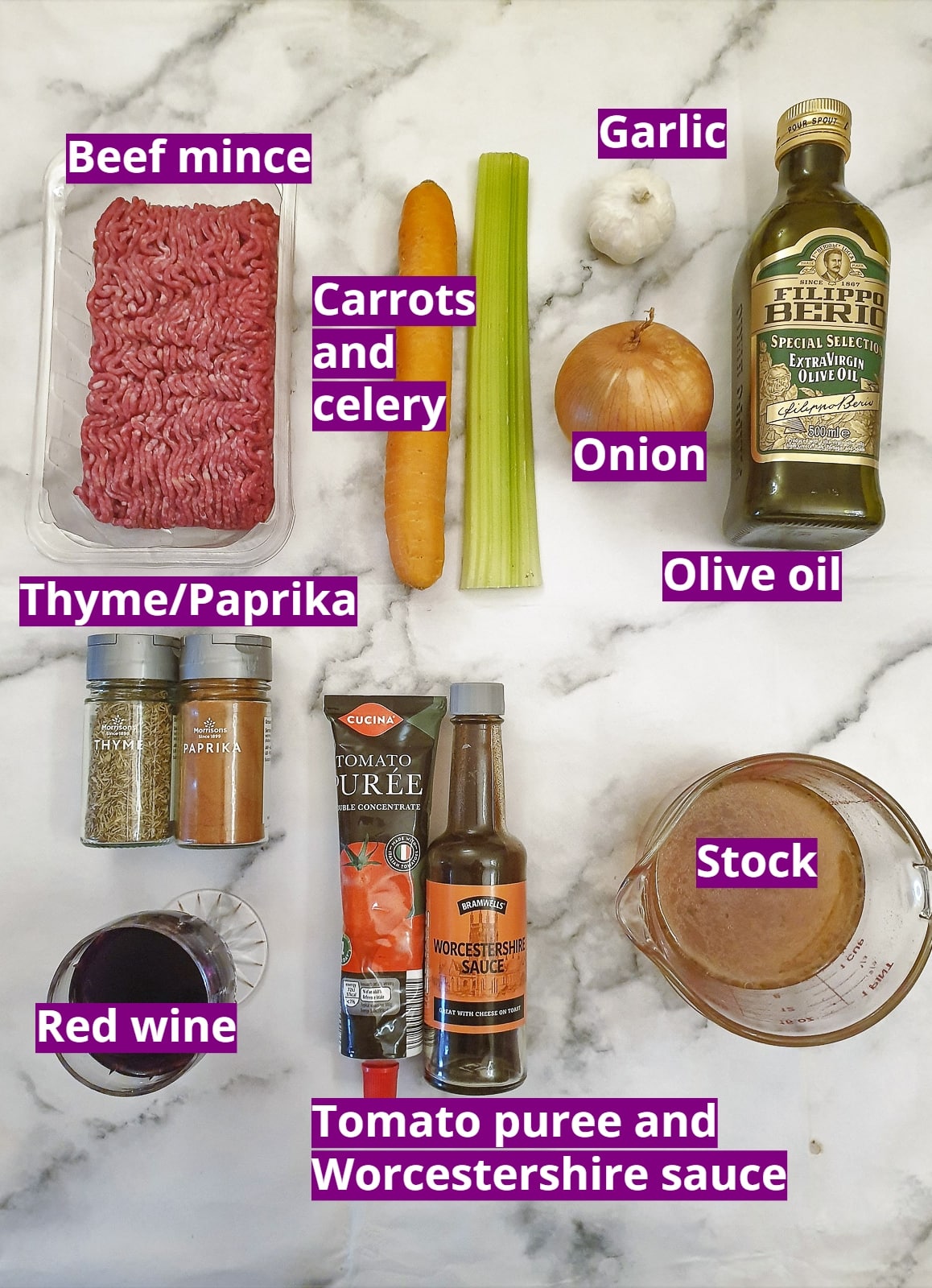 Ingredients for the bolognese sauce.
