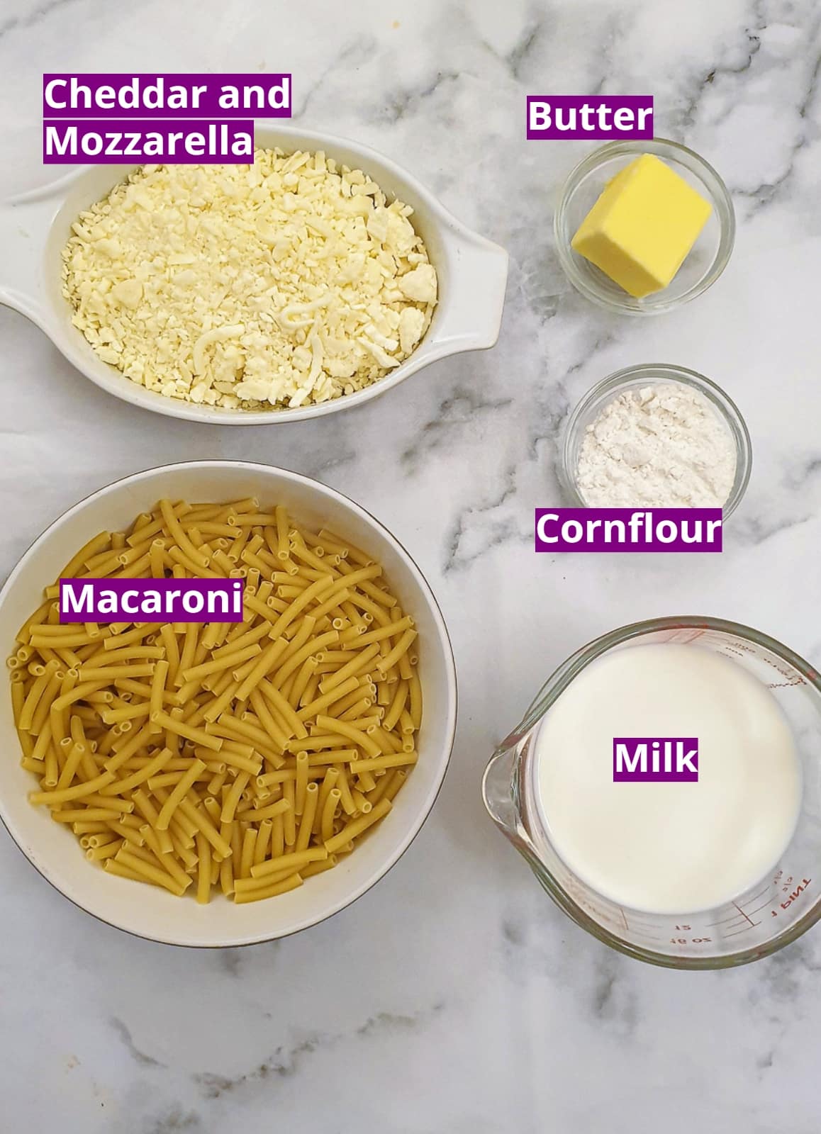 Ingredients for the macaroni and cheese.