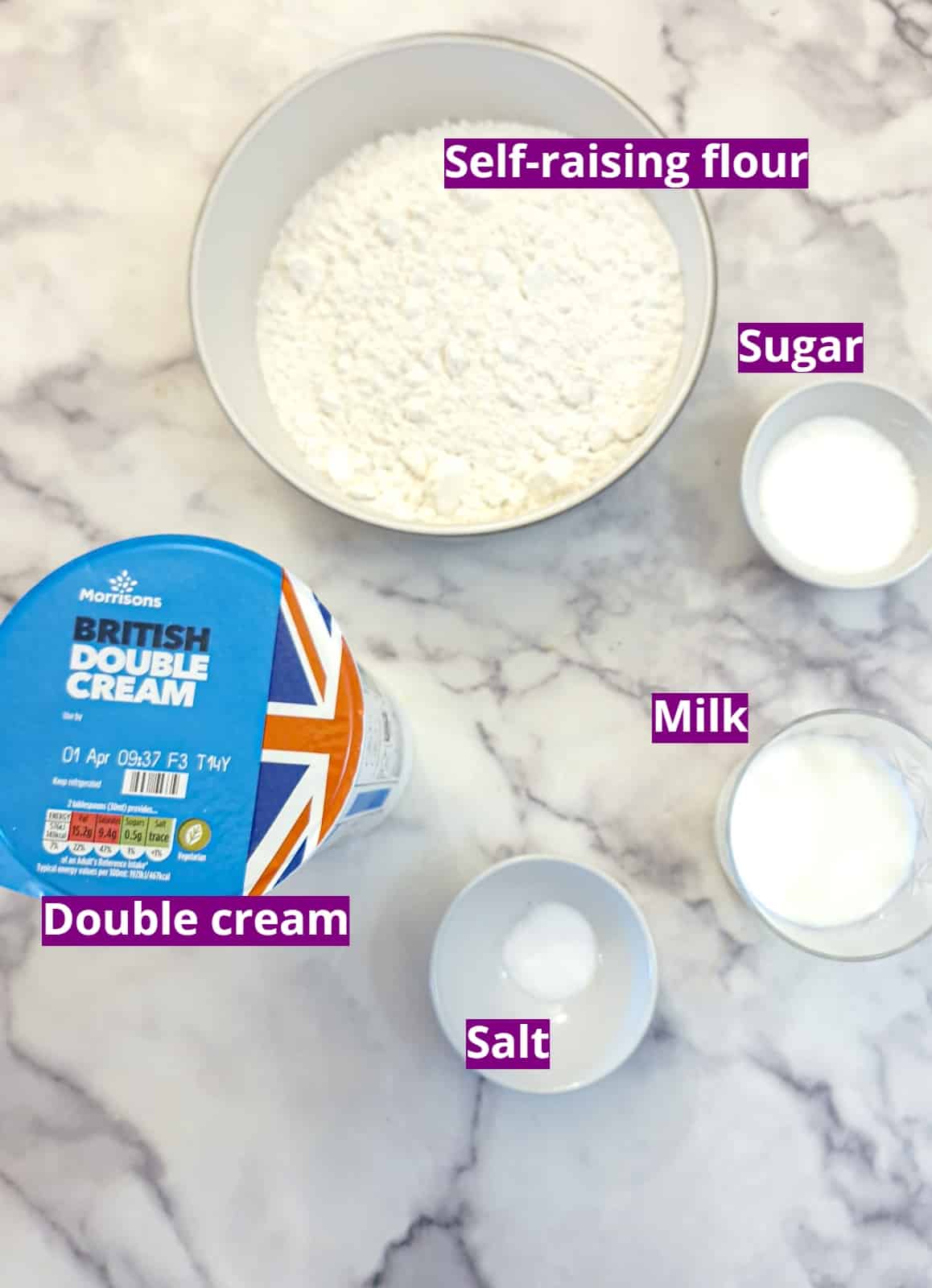 Ingredients for scones made with cream.