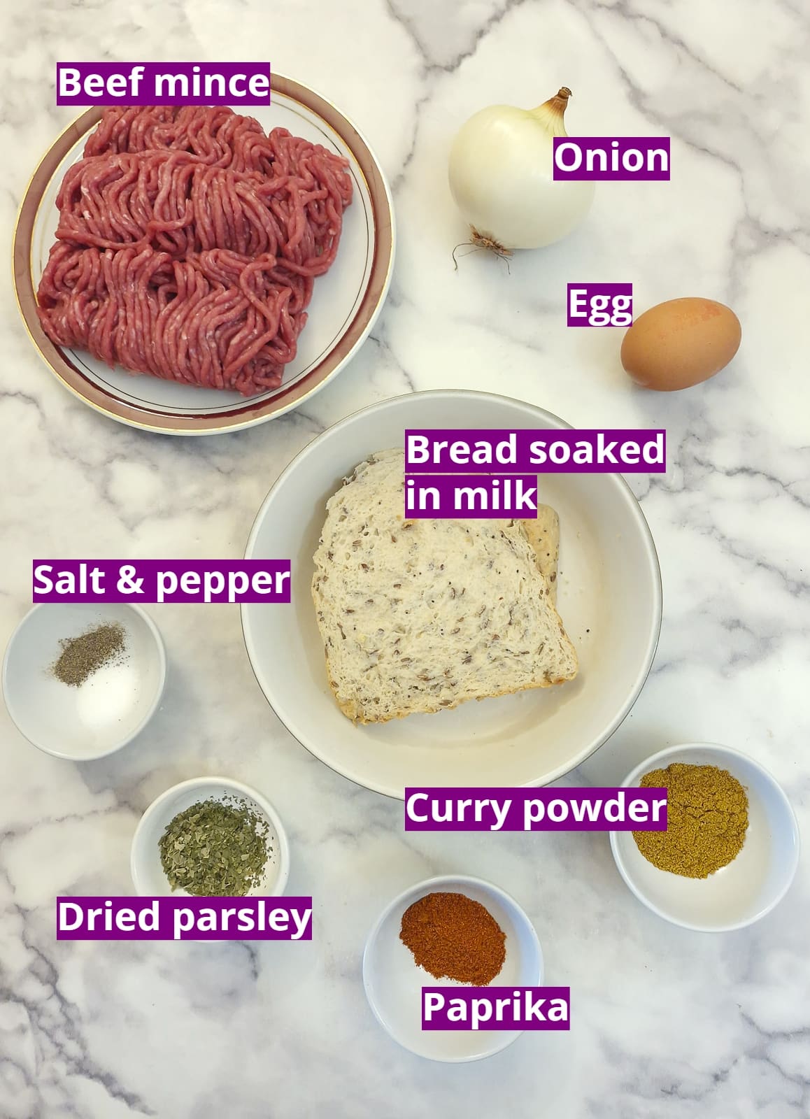 Ingredients for the Cape Malay meatballs.