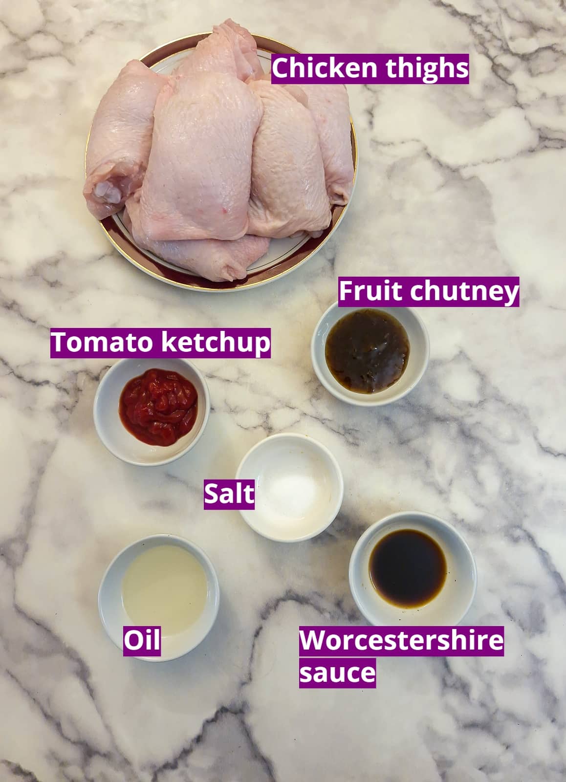 Ingredients you will need to make air fried barbeque chicken.