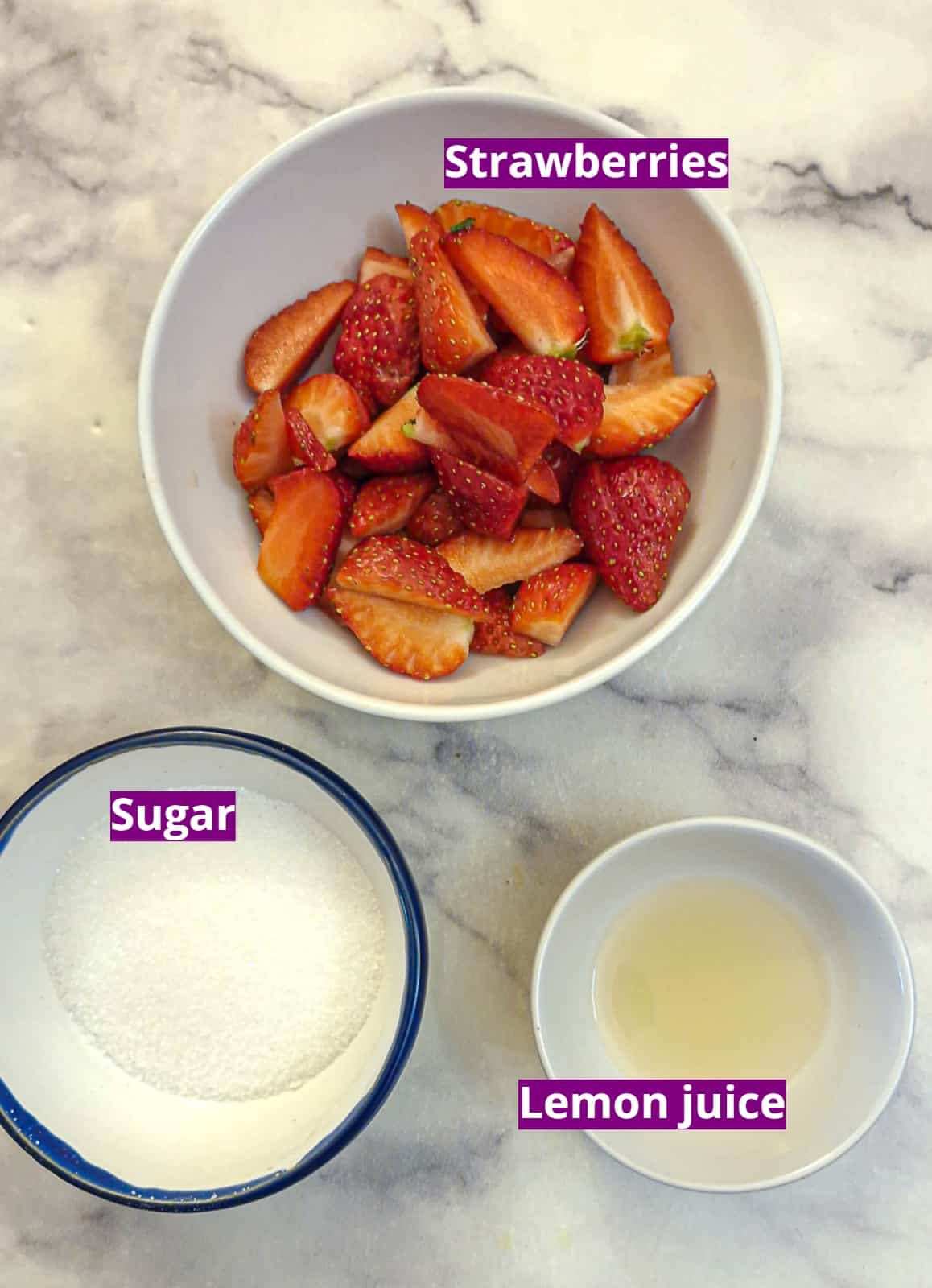 Ingredients for strawberry compote.