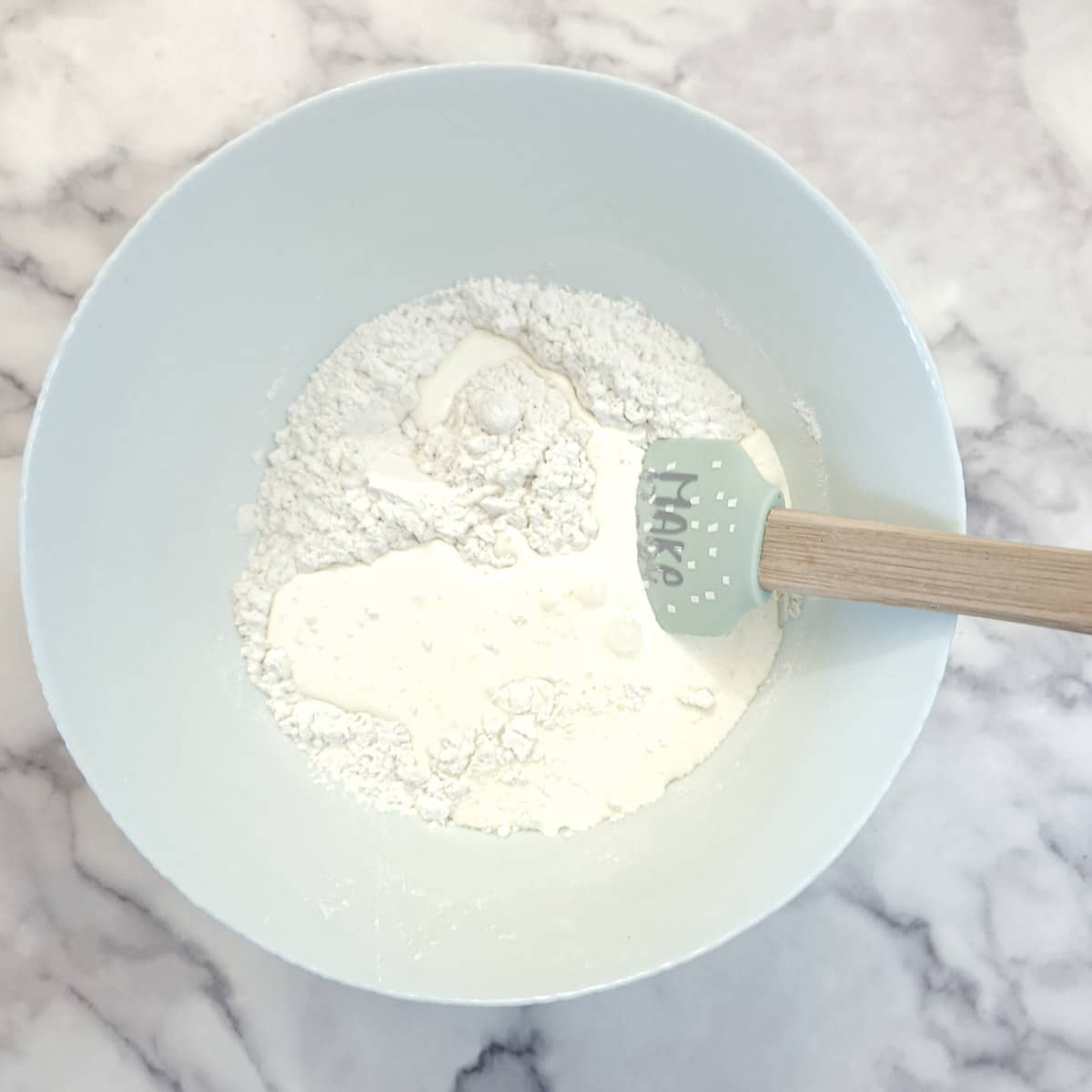 Step 2 - add cream and milk.