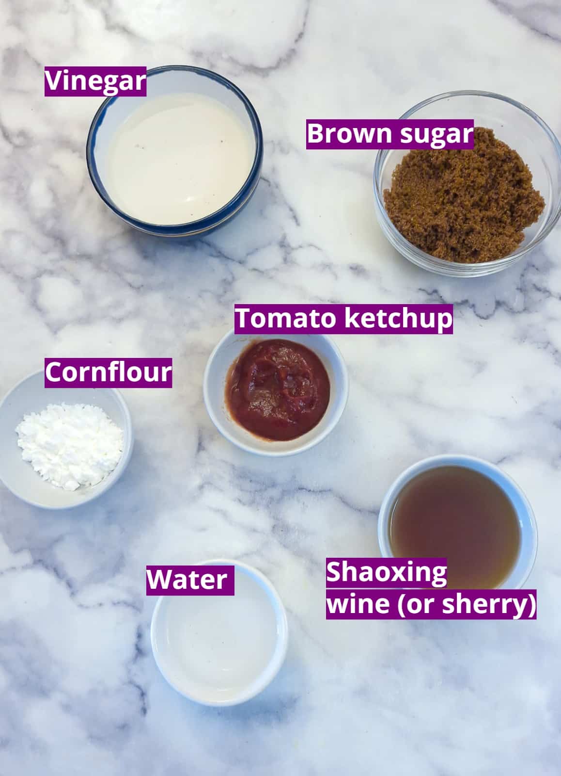 Ingredients for quick and easy sweet and sour sauce.