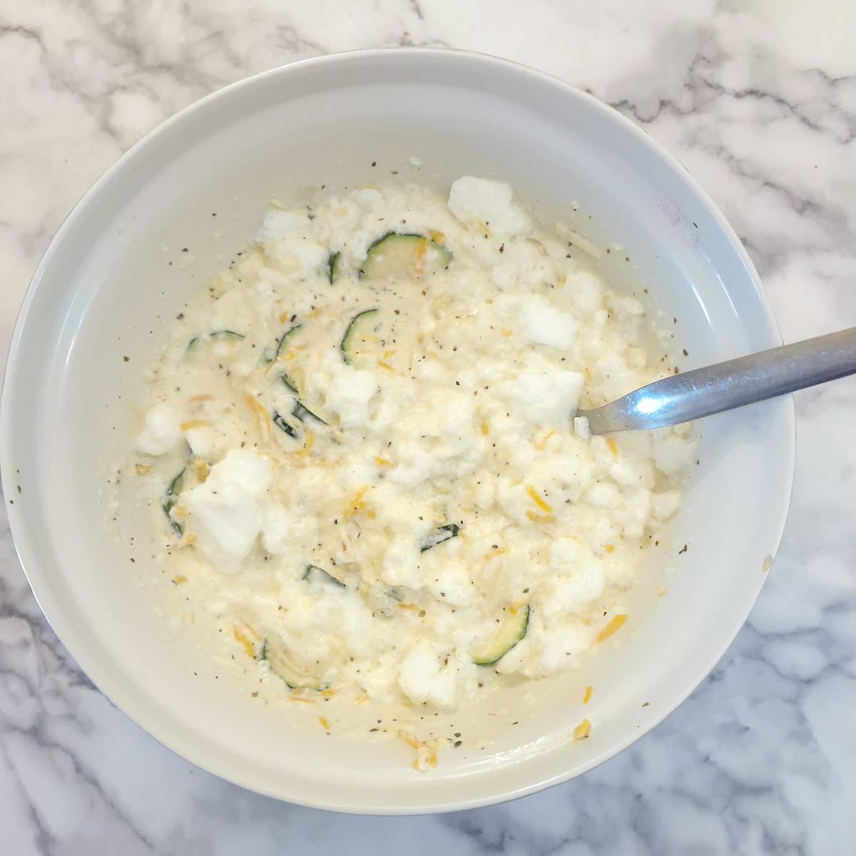 Egg whites combined with the quiche filling.