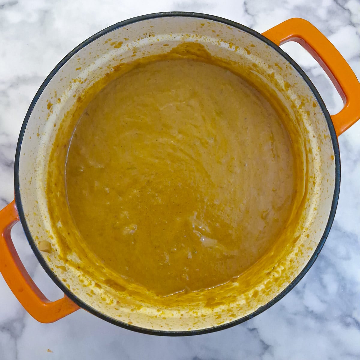 Step 8,gravy in the cooking pan, having been thickened by being blended with a few cooked vegetables.